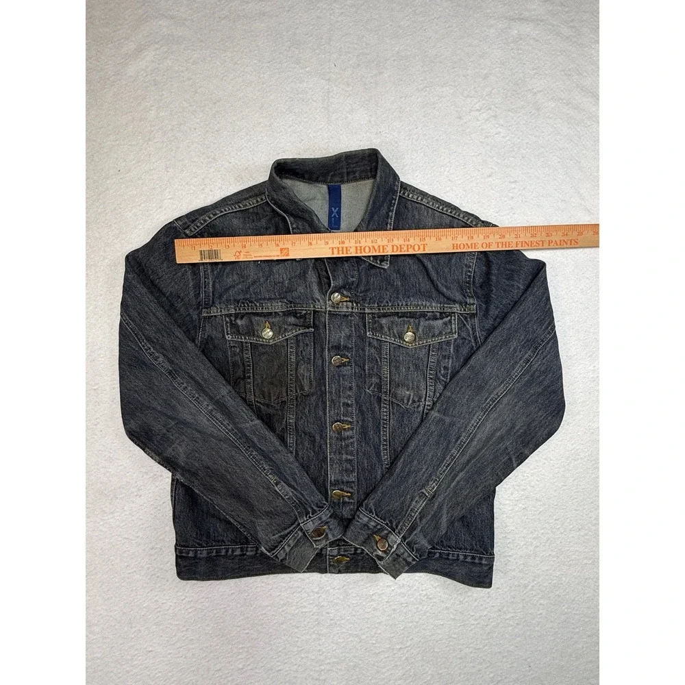 HM Divided Mens Denim Trucker Jacket Dark Wash Black Cotton XL Classic Casual